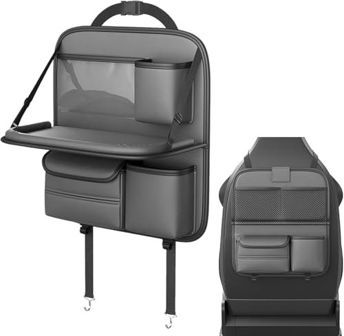ZDDYUU Autositz Rücksitz Organizer für VW Lamando 2015-2021, Auto Rückenlehnenschutz Multifunktional Wasserdicht Rücksitz Organizer Klapptisch,Grey