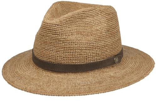 Stetson Crochet Rollable Traveller Strohhut Made in France Unisex Sommer Natur-braun L (58-59 cm)