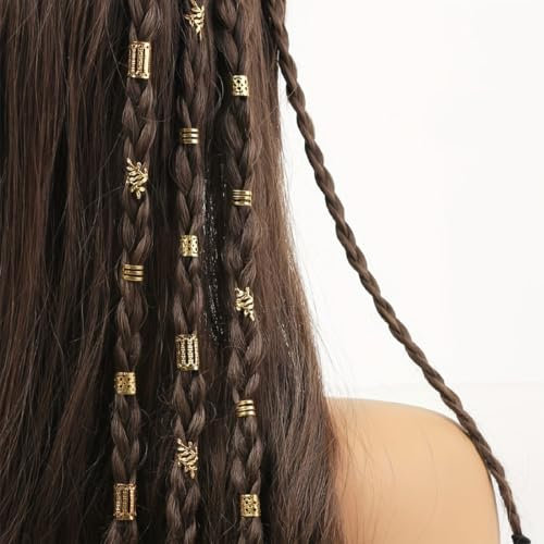 OUDQFCJ 80 Stück Haarschmuck Gold,Piraten Schmuck,Haarschmuck Pirat,Dreadlocks Schmuck,Goldener Haarschmuck,Verstellbarer Loc Schmuck für Zöpfe,6 Stile für Herren Damen Jungen-und Mädchenaccessoires