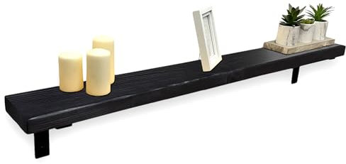 MKGT Handmade Solid Wood Radiator Shelf with Brackets | Rustic Slim Wall Shelf for Hallway Storage (Black, 60 cm)