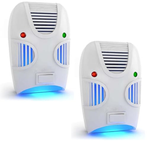 Parence.- Lot de 2 Répulsifs Ultrasoniques Anti-Rongeurs & Moustiques – sans Danger, Veilleuse Intégrée - Alimentation Secteur - 10x6x7cm - 2 Pièces, Blanc