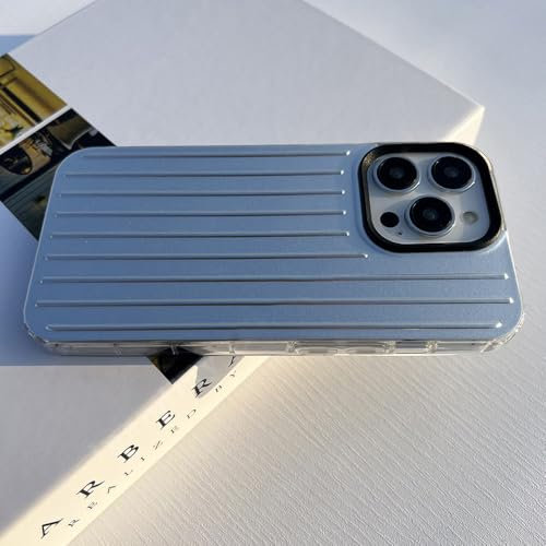 QGGNMGT Stilvolle Business-Gepäck-Telefonhülle für iPhone 16 15 14 13 12 11 Pro Max 16Pro 15Plus 14Plus Hülle Harte Streifen Silberhülle, Silber, Schwarz, Für iPhone 14