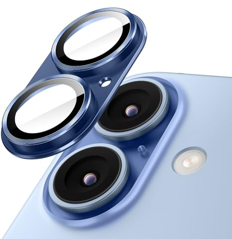 JETech Camera Lens Protector for iPhone 17 6.3-Inch, Full Coverage 9H Tempered Glass Ring Cover, Matte Metal Plate, Case Friendly, 1-Pack (Blue)