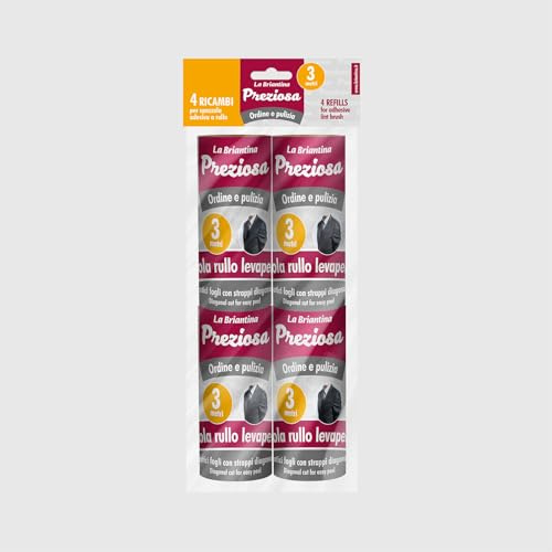 La Briantina Ricariche Adesive per Spazzola Levapelucchi – 4 Rotoli da 3 m – Ricambi Rullo ø 4,3 x 10 cm – Per Abiti, Tessuti, Divani, Rimozione Peli e Polvere – Compatibili con Manici Standard