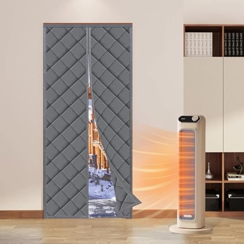 Magnet Wärmeschutzvorhang für Türen 110x210cm, Magnetischer Wärmeisolierter Türvorhang, Thermo Warmer Winddichter Kälteschutz Türvorhang, Vorhang Thermisch Winter, für Schlafzimmer, Küche (Grau)