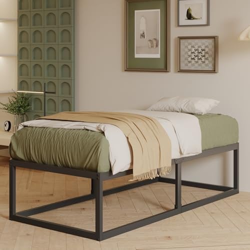 EMODA 46 cm Hohes Einzelbetten 90x200 cm, Stabiles Metallbett | Mit Stahlgitterträger, Großes Stauraum unterm Bett, Geräuschfrei, Einfacher Aufbau, Schwarz