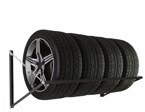 QLS Wandhalterung für Autoreifen Tragkraft bis 180 kg 120 cm Schwarz | Metallkonstruktion zur platzsparenden Wandmontage. Maße 120 x 59 x 50 cm für die sichere Aufbewahrung mehrerer Reifen