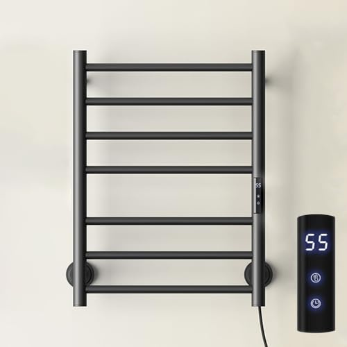 HRSMTY Scaldasalviette Elettrico a Basso Consumo 150W Scaldasalviette da Parete per Bagno 7 Barre 450x600 MM Termoarredo Asciugamani da Bagno con Timer e Display LED Temperatura Regolabili