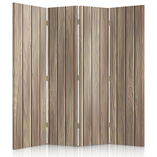 Feeby Paravent Planches Bois 4 Panneaux 145x150 cm Une Seule Côté Cloison de séparation Écran Pliant Interieur Mur Espagnol Impression sur Toile Chambre d'enfant Salon Bureau Panneaux Rustique Brun