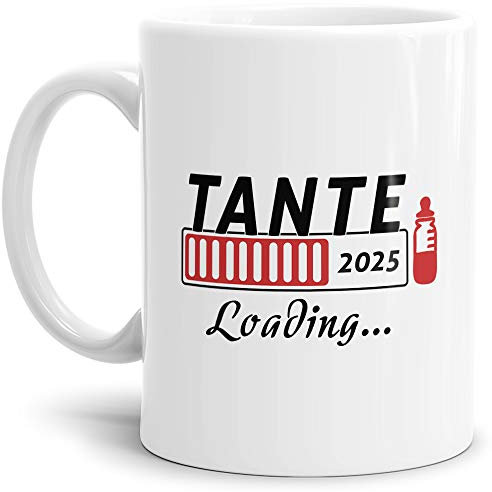 Geschenk-Tasse Du wirst Tante 2025 - Loading/Lade-balken/Schwangerschaft/Baby/Enkel/Nichte/Neffe/Enkelin/Weiss