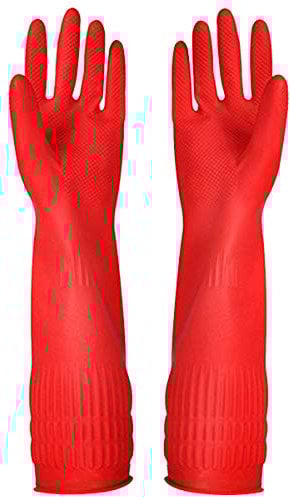 Lot de 3 paires de gants de nettoyage en caoutchouc, imperméables, réutilisables, (rouge, taille S)