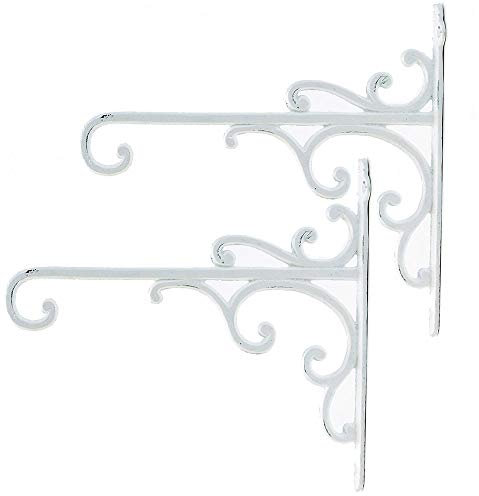 Sungmor Cast Iron Wall Hook Plant Hangers - Home & Garden Heavy Duty Hanging Bracket Plant Hooks - 2PC WHITE Decorative Wall Mount Hooks for Hanging Planter Pot Bird Feeder Birdcage Lantern Wind Chime