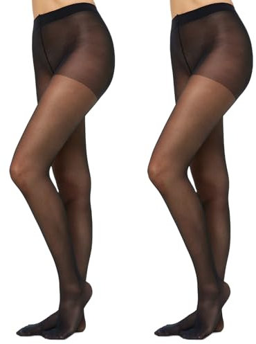 Nur Die 2er Pack Fit in Form 40 DEN starke Stützwirkung semi-blickdichte Fein-Strumpfhose seidig mattee Optik entlastet die BeineKomfortbund Damen, schwarz, S