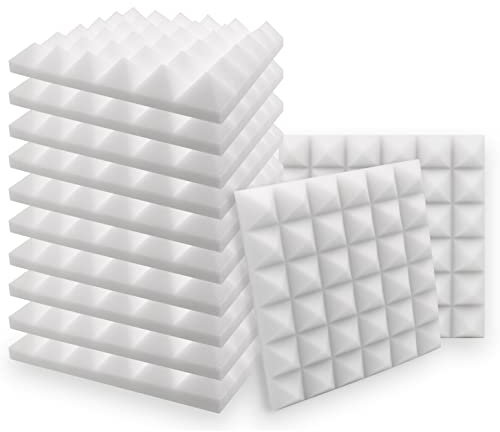 SK Studio 12 Stück Akustikschaumstoff Noppenschaumstoff Akustik Schaumstoff Schall Dämmung Dämmung für Tonstudio Schallabsorbierende Dämpfungswand Schaumpyramide 50x50x5cm, Weiß