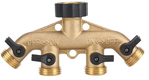 4 Way Solid Brass Tap Connector, Hose Splitter Hose Tap Connector 3/4 Inch Brass 4 Way Hose Pipe Splitter Nozzle Switcher Tap Connector for Garden Irrigation