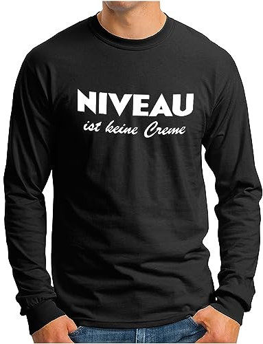 OM3® Niveau ist Keine Creme Langarm Shirt - Herren - Fun Parodie Statement Sarkastisch Spruch - Schwarz, 3XL