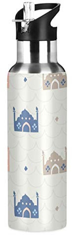 MNSRUU Arabische Wasserflasche isoliert für Mädchen Jungen, Edelstahl Wasserflasche mit Strohhalm, 20 oz