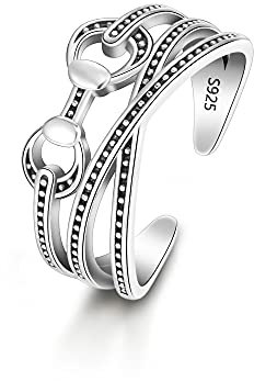 EVER FAITH Kreuz Ring für Damen Mädchen 925 Sterling Silber Vintage Stil Kreuzförmiger offener Schmuck