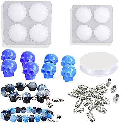 Woohome Perlen Schmuck Silikonform Gießform Resin Form Set, 2 Stück Schädel Resin Silikonformn mit Schnur, Zubehör für Armband, Edelstein Cabochon Schmuckguss