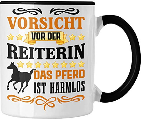 Trendation - Reiterin Mädchen Pferde Geschenk Tasse Reiten Reiterin Kinder Becher Spruch Lustig Geburtstag (Schwarz)