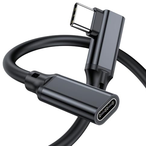 90 Degree Right Angle USB C Male to Female Extension Cable 10FT,Type C USB 3.1 Gen 2 10Gbps 5A 100W 4K Video Compatible with MacBook Pro,iPad Pro,Switch,Dell XPS,Surface Go,PSVR2/USB C Hub,iPhone 15