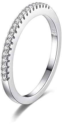 SILBERTALE Eternity Ring Silber 925 Cubic Zirkonia Schmal 1.5mm Halb Ewigkeitsringe Engagement Ring Verlobungsringe Promise Memoire Fingerringe Vorsteckring Damenringe Größe 41-63