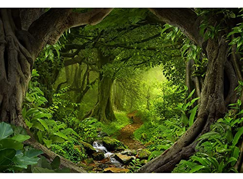Aoihrraan 1,5x1m Zauber Wald Hintergrund Immergrüner Baum Magischer Dschungel Bach Frühling Pfad Natur Kulisse Fotografie Märchen Party Babydusche Kinder Erwachsene Porträt Fotostudio Vinyltapete