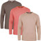 JRC Just Royal Clothing Pack of 3 Mens Long Sleeve Crewneck T-Shirts, Casual Round Neck Tops (Peach Amber, Rgby Tan, Cocoa Brown, XL)