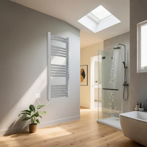 Warmehaus Curved Chrome Electric Heated Towel Rail 1000x500mm 500W Manual Bathroom Ladder Radiator
