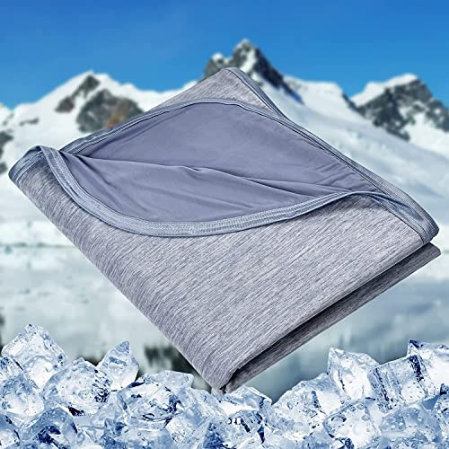 HOMFINE Kühldecke Decke für Heiße Schläfer - Leichte Sommerdecke mit Japanische Q-Max>0.45 Kühlfasern, 2 in 1 Doppelseitig Wohndecke Sofadecke Reisedecke, Blau 150 X 200 cm