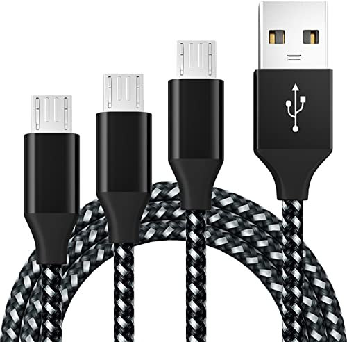 BIBTIM Câble Micro USB [3M/Lot de 3], câble micro paire mâle USB 2.0A, câble de charge rapide Android micro USB Vitesse de transfert de données 480Mbps, compatible avec Samsung Galaxy S7 S6, Sony, LG