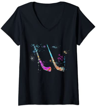 Damen Alphorn Instrument Silhouette Alphörner T-Shirt mit V-Ausschnitt