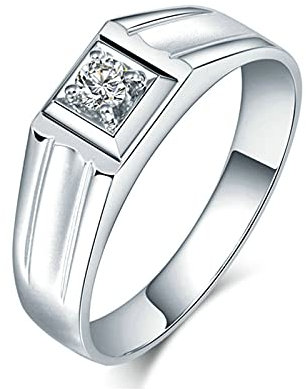 Bishilin Trauringe 750 Weißgold, Männer Ringe Bandring mit Diamant 0.1ct Verlobungsring Weißgold Eheringe Nickelfrei Größe 57 (18.1)