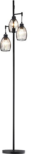 HOMCOM Stehlampe 3-flammige Stehleuchte Retro Dimmbare Lichtstärke Standleuchte mit Tritt-Schalter im Industrie-Design Wohnzimmerlampe Stahl Schwarz 30 x 30 x 170,5 cm