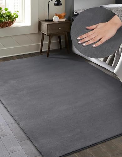 Mia´s Teppiche Luna kuschelig Warmer Fellteppich, weich und elegant, waschbar und Fußbodenheizung geeignet, Öko-Tex Zertifiziert, Anthrazit, 200 x 280 cm