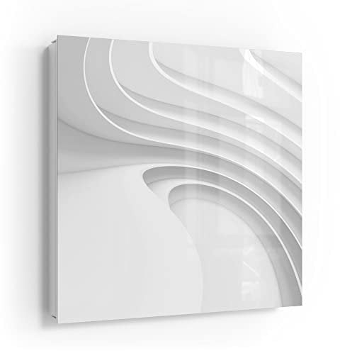 DEQORI Schlüsselkasten weiß | 30x30 cm | Motiv Fließende Lamellenlinien | Glas & Metall Schlüssel-Box | Schlüsselschrank mit 50 Haken + 2 Magnete | Moderne Design Box magnetisch & beschreibbar