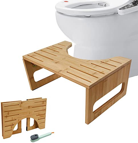Toilettenhocker Holz, Klappbarer WC Hocker für Erwachsene, Toilettenhocker Erwachsene aus Bambus,Tritthocker Klohocker Anti Verstopfung,Gesunde Sitzhaltung Badezimmer Hocker für Erwachsene und Kinder