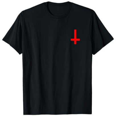 Umgedrehtes Kreuz dezent Rot Atheist Antichrist Satan T-Shirt