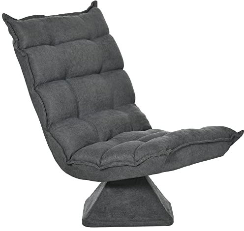 HOMCOM Fauteuil de Sol Paresseux Fauteuil Relax Fauteuil Salon Design capitonné Inclinaison Dossier réglable pivotant 360° revêtement Lin Gris chiné