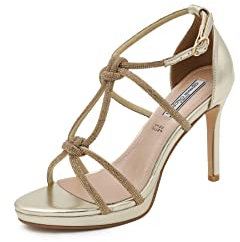 QUEEN HELENA Sandali Eleganti a Fascia Incrociata con Nodo e Strass Tacco a Spillo Donna ZM9310 (Oro, Sistema Taglie Calzature EU, Adulto, Donna, Numero, Media, 39)