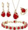 Ever Faith Women's Jewelry Set Red Jewellery Sparkly Cubic Zirconia Birthstone Teardrop Necklace Earring Bracelet Ring Sets for Women Birthday Gifts 4 PCS Gold-Tone