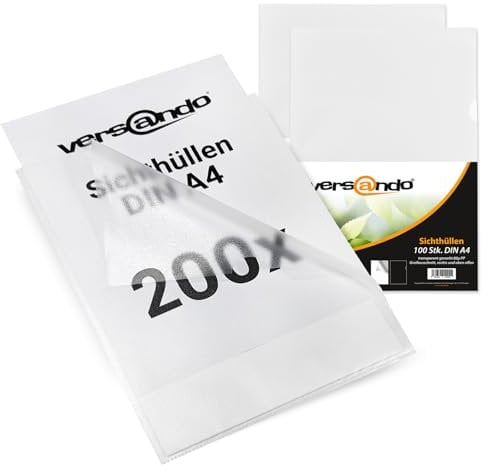 versando 200x A4 Sichthüllen Dokumentenhüllen Economy 90my PP transparent genarbt (2x 100 Stück)