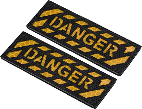PATIKIL 2Stk Reflektierend GEFAHR Patch 1x3.5 IR Infrarot Haken | Schlaufen Verschluss Applikation Armband Abzeichen für Kleider Rucksack Gelb