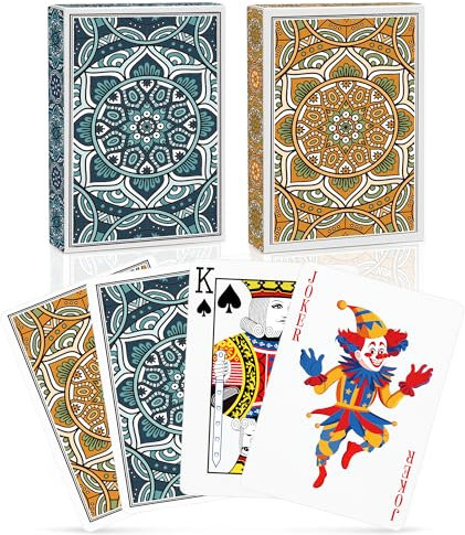 Metsyth Spielkarten, Kartenspiel, Standard-Pokerkarten-Set für Erwachsene, einfaches Mischen, einzigartiges Design, lustige Kartenspiele für Blackjack, Pinochle, Go Fish (Grün/Orange)