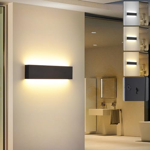 KUKAK LED Wandleuchte Innen,10W Wandlampe,Modern Lampe Wand,3000K/4000K/6000K Wandlampen,Up Down Wandbeleuchtung,Flurlampe wandleuchten für Wohnzimmer Schlafzimmer Treppenhaus Flur 33cm Schwarz