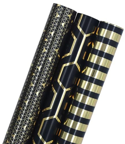 3 Rollen 43 cm x 3 m, metallisches und brillantes Geschenkpapier, Geschenkpapier, Geburtstagsgeschenkpapier, perfekt für Geburtstag, Weihnachten, Hochzeit, Babyparty, Party, Festgeschenkdekorationen