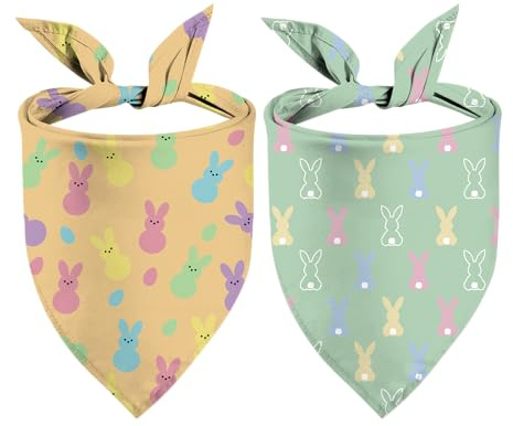 Hundehalstücher für Osterhasen – Osterhase Peeps Hunde-Outfits – 2 Stück, verstellbar, dreieckig, doppellagig, wendbar, Haustierhalstücher für kleine, mittelgroße und große Hunde