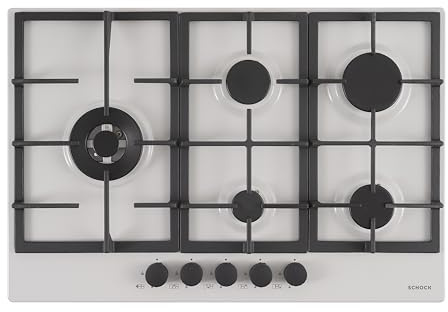 SCHOCK - Piano Cottura 5 Fuochi Gas Professional PC75 con Manopole Nere | Griglie in Ghisa; Valvole di Sicurezza; New Alumina; 740x500 mm