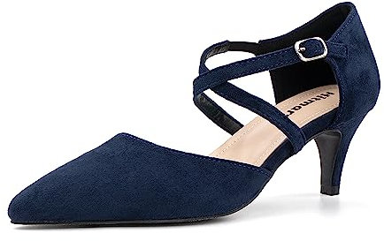Hitmars Kitten Heels Sandals for Women Court Shoes Strappy Closed Toe Low Mid Heel Ladies Sandals Wedding Party Bridal Summer Sandals N-Blue-Suede Size 8UK=42EU