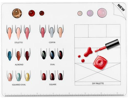 Ipetboom Acrylic Nail Practice Sheet Flexible Silicone Trainer Pad for Nail Art Washable Reusable Design for Acrylic Fingernails Divided Areas for Beads Sequins